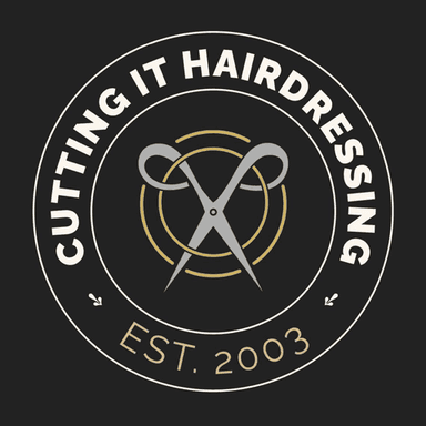 Cutting IT Hairdressing logo: silver scissors in gold rings, established 2003